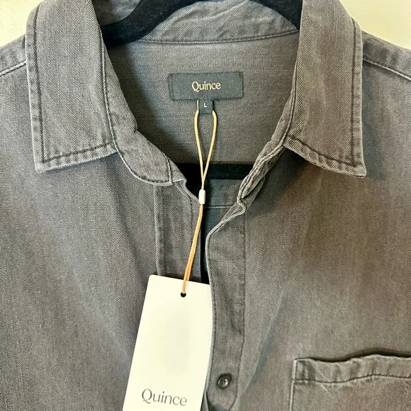 NWT Quince Distressed Denim Shirt Dress - Picture 2 of 2